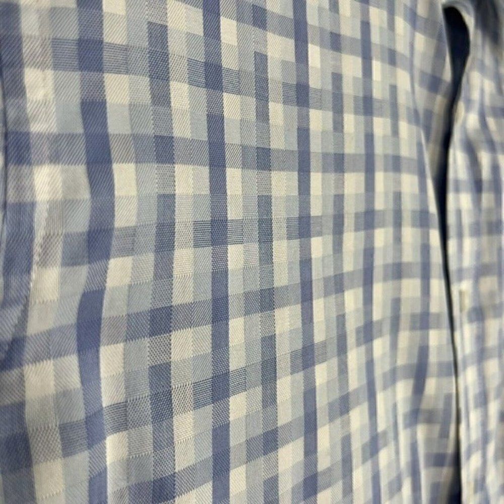 PRONTO UOMO Mens Cotton Long Sleeve Button Up Blue Plaid Abstract Shirt Large - Picture 6 of 10
